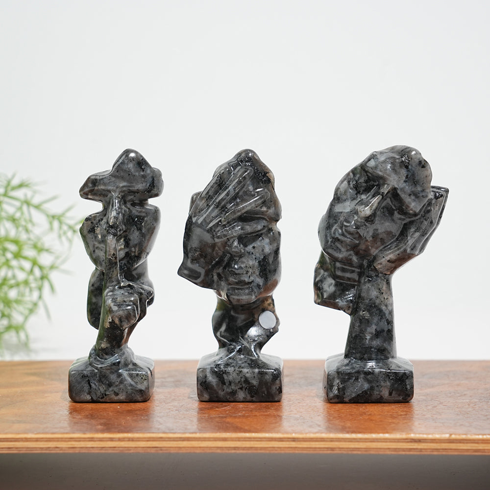 A Slightly Imperfect Natural Crystal Three Wise Masks Carving