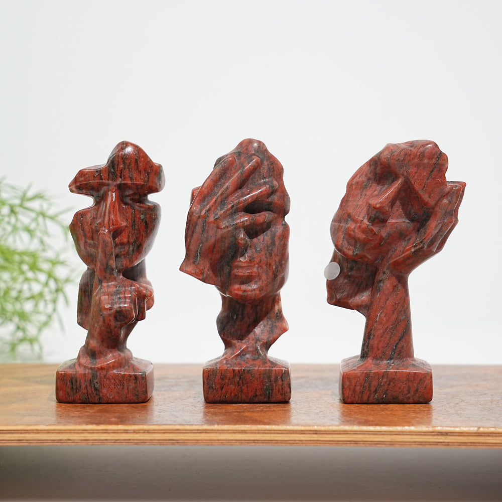A Slightly Imperfect Natural Crystal Three Wise Masks Carving