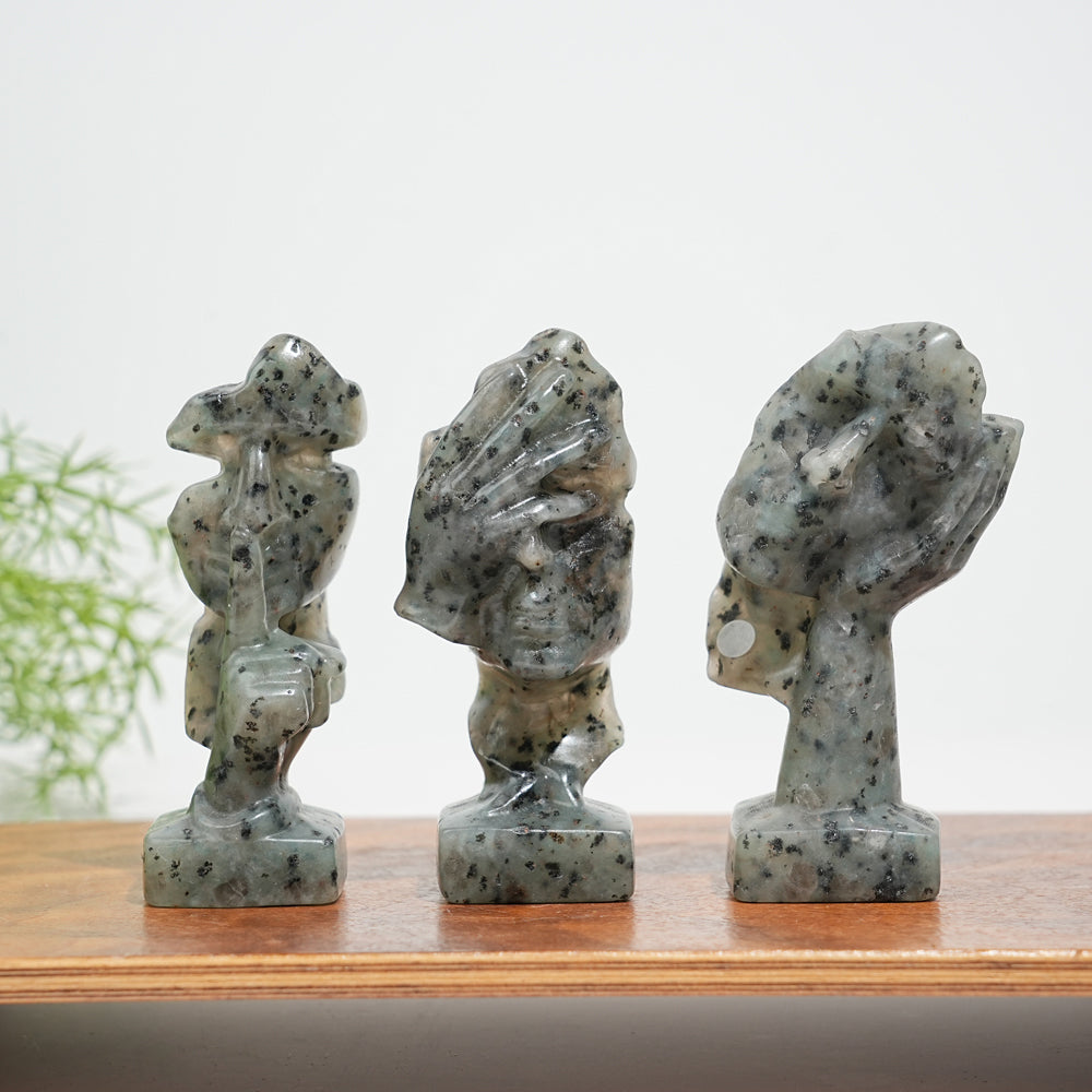 A Slightly Imperfect Natural Crystal Three Wise Masks Carving