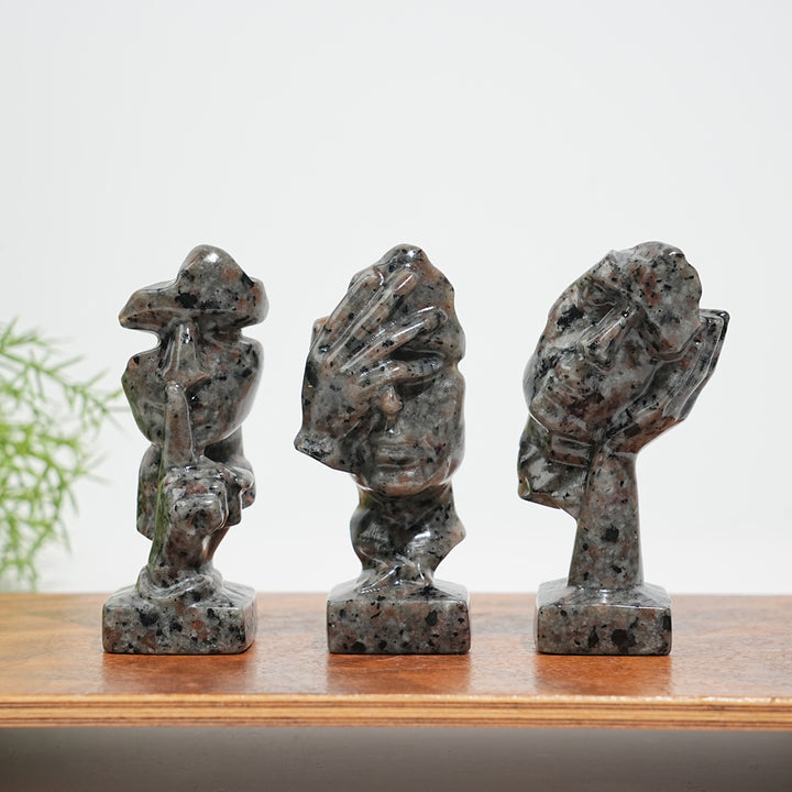 A Slightly Imperfect Natural Crystal Three Wise Masks Carving