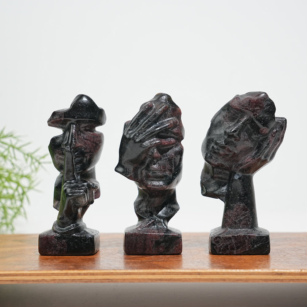 A Slightly Imperfect Natural Crystal Three Wise Masks Carving