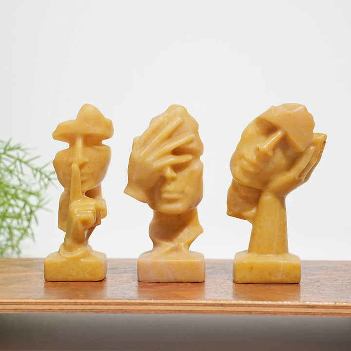A Slightly Imperfect Natural Crystal Three Wise Masks Carving
