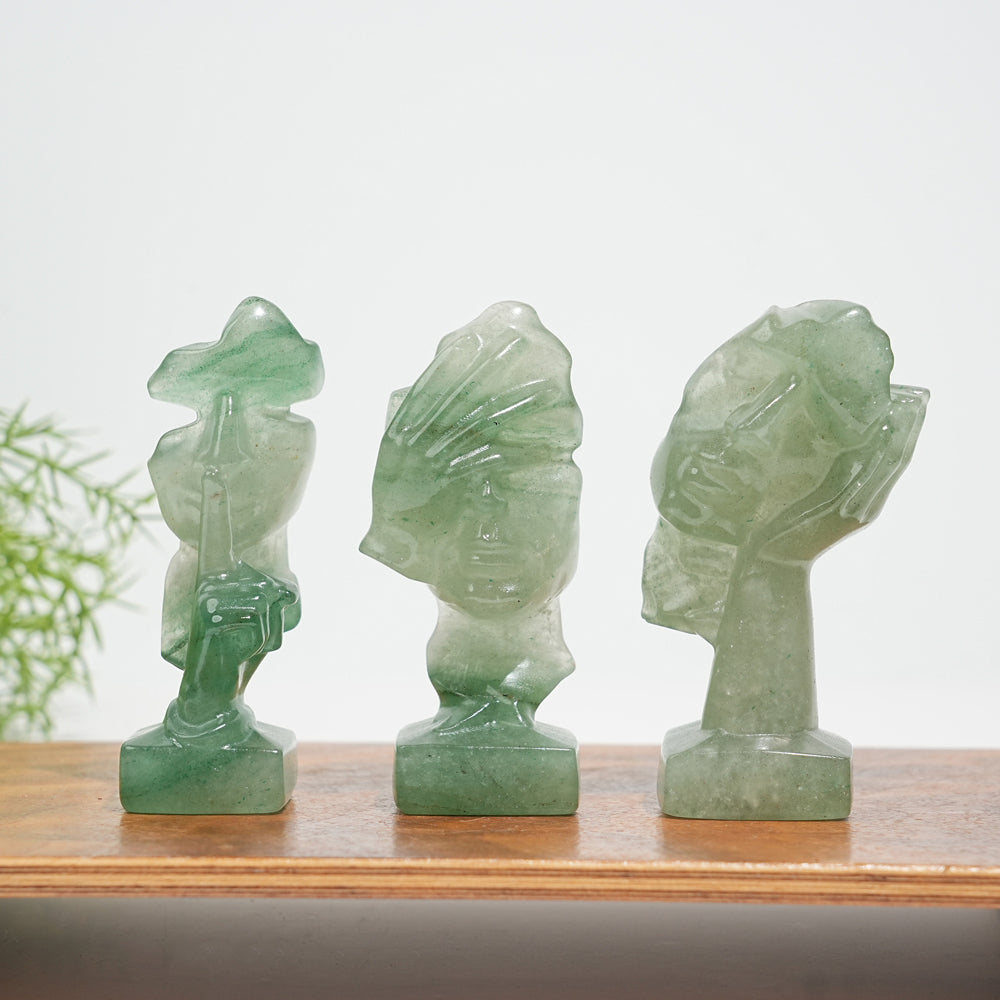 A Slightly Imperfect Natural Crystal Three Wise Masks Carving