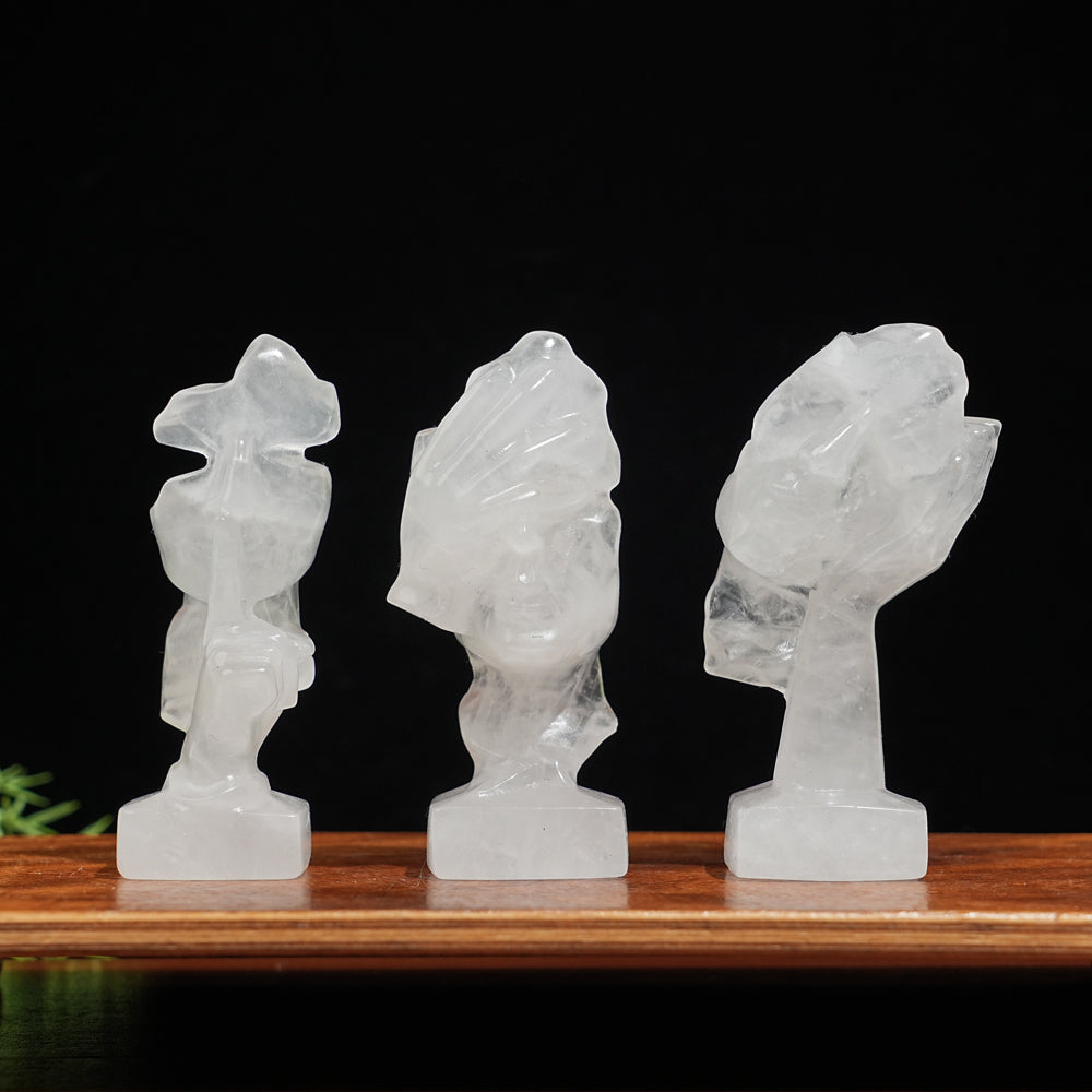 A Slightly Imperfect Natural Crystal Three Wise Masks Carving