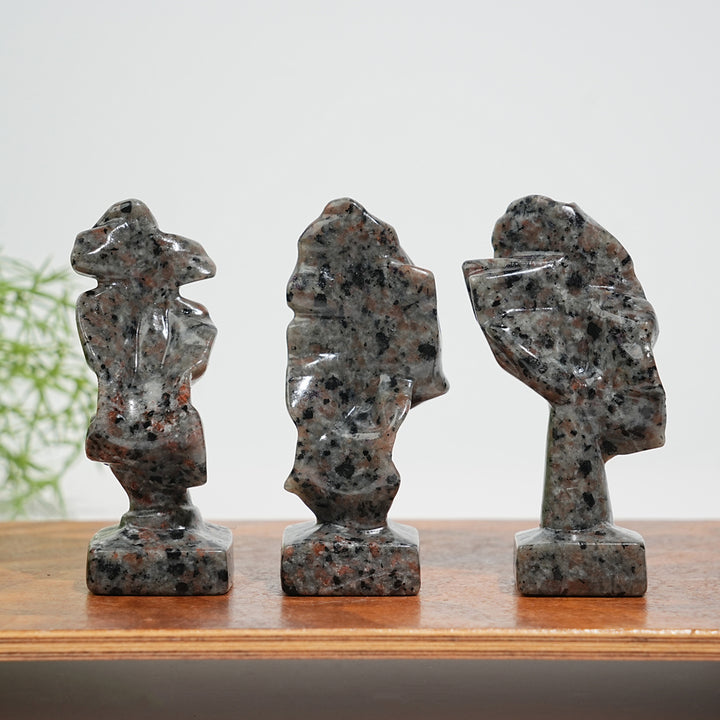 A Slightly Imperfect Natural Crystal Three Wise Masks Carving