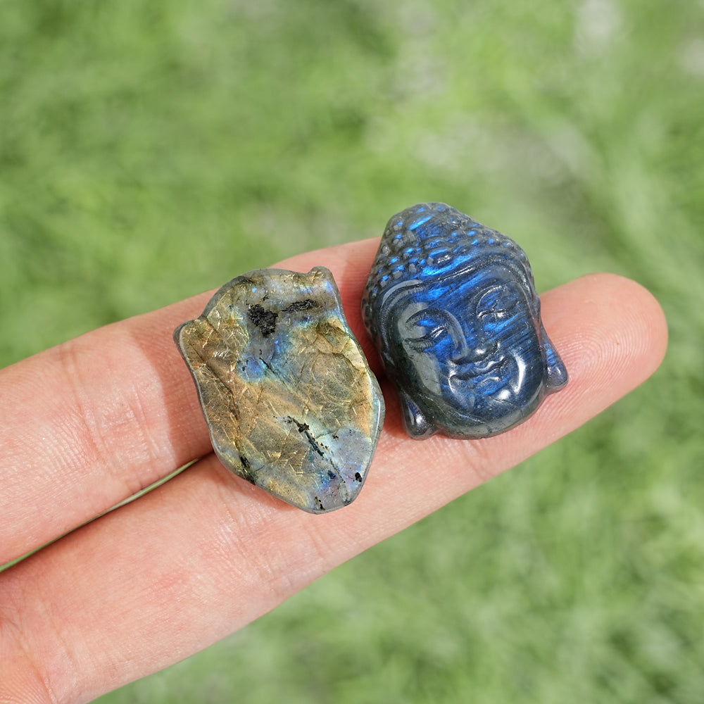 Natural Labradorite Buddha Head Carving