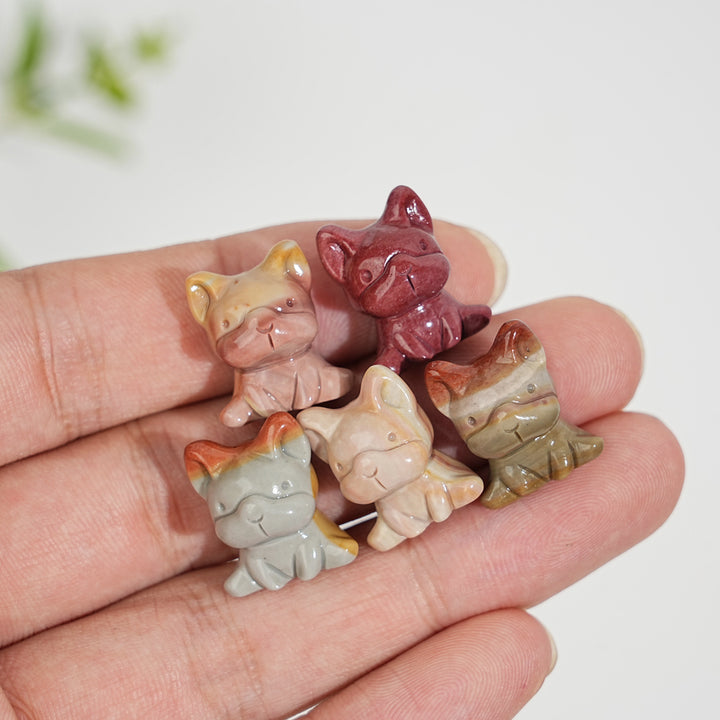 Natural Crystal Lovely Alashan Agate French Bulldog Carving