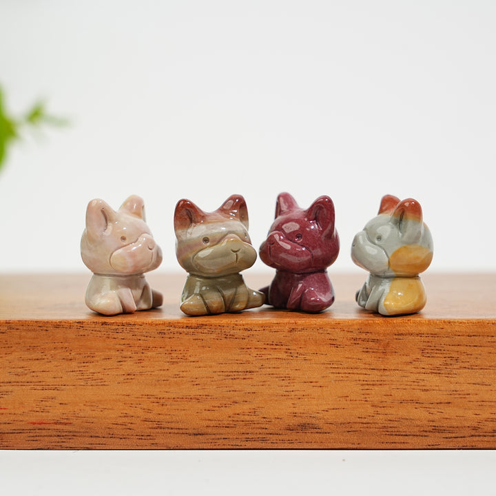 Natural Crystal Lovely Alashan Agate French Bulldog Carving