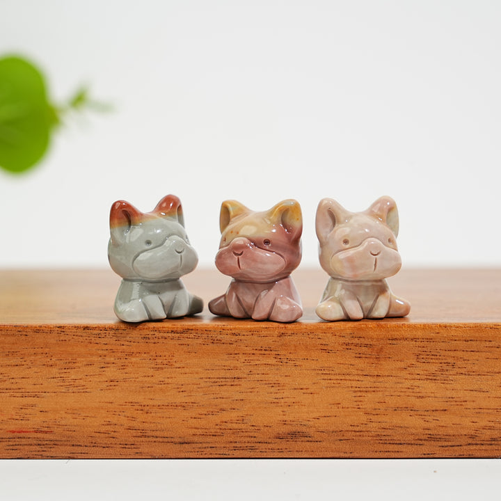 Natural Crystal Lovely Alashan Agate French Bulldog Carving