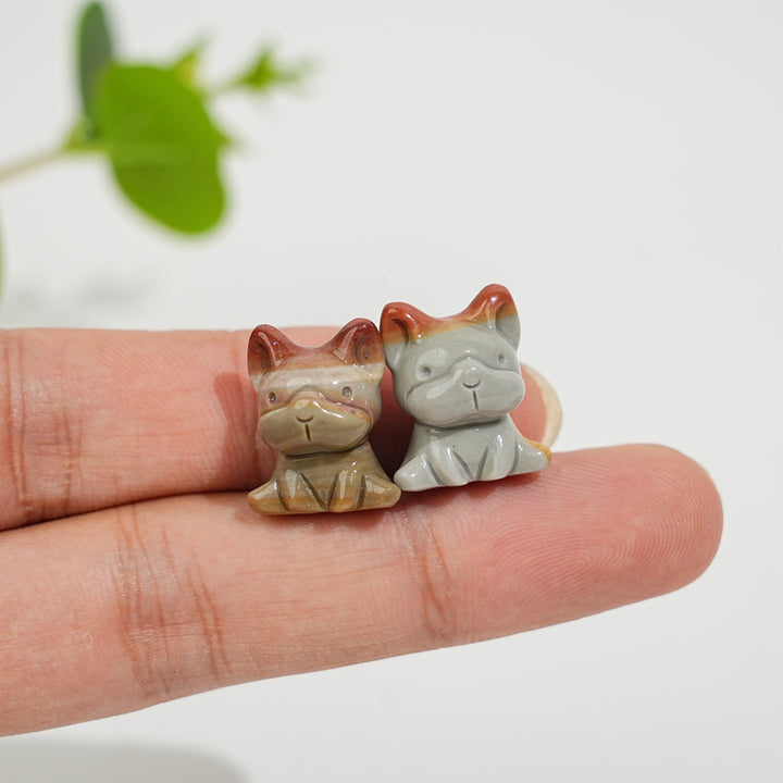 Natural Crystal Lovely Alashan Agate French Bulldog Carving