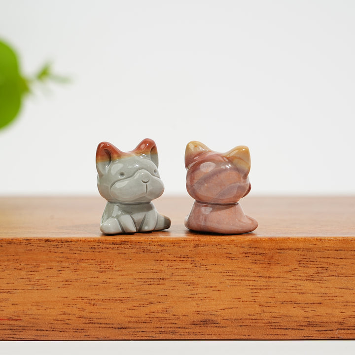 Natural Crystal Lovely Alashan Agate French Bulldog Carving