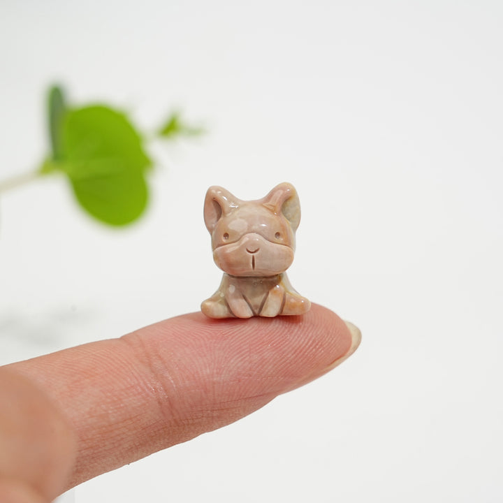 Natural Crystal Lovely Alashan Agate French Bulldog Carving