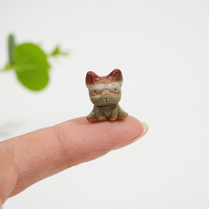 Natural Crystal Lovely Alashan Agate French Bulldog Carving