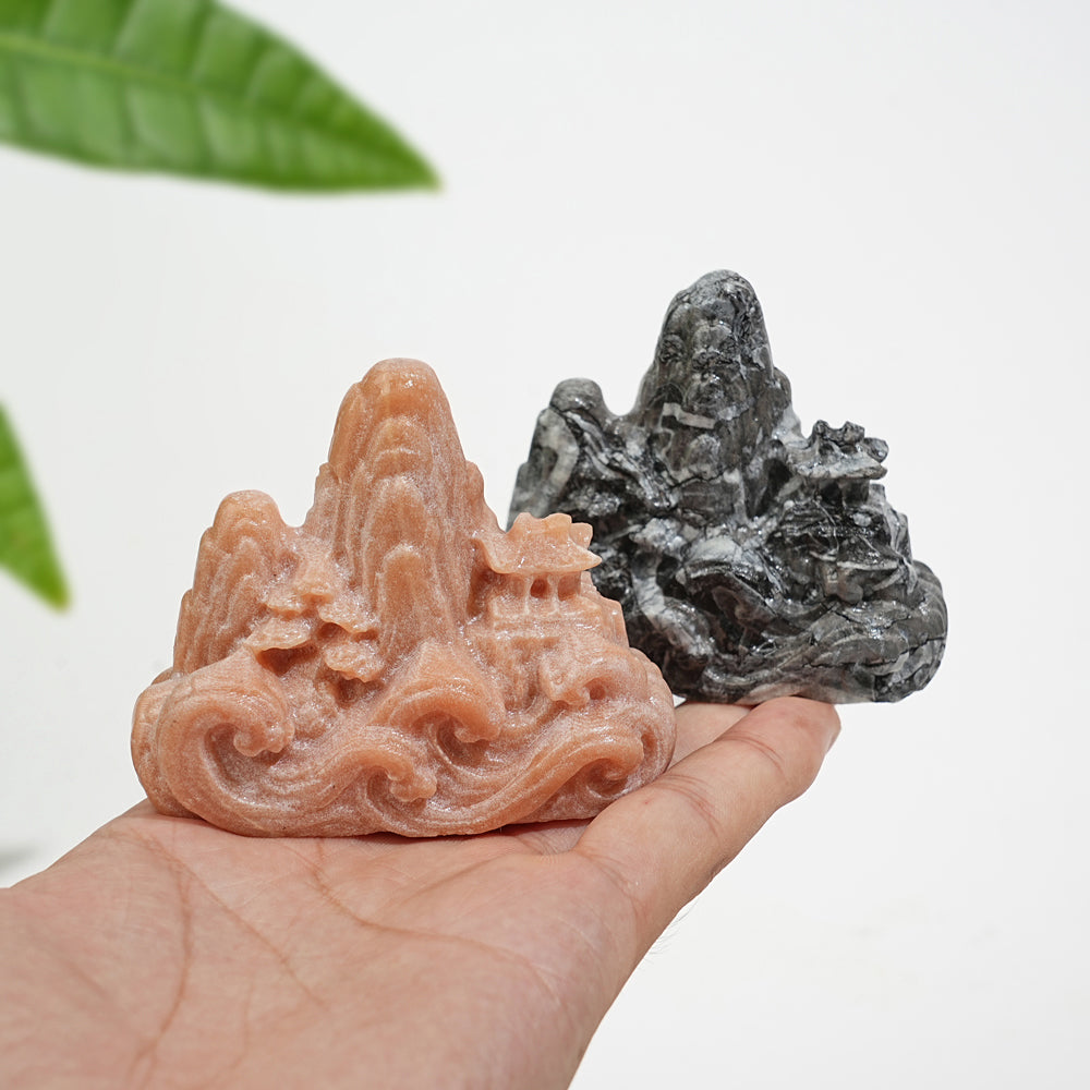 Natural Crystal Mountain And River Landscape Carving