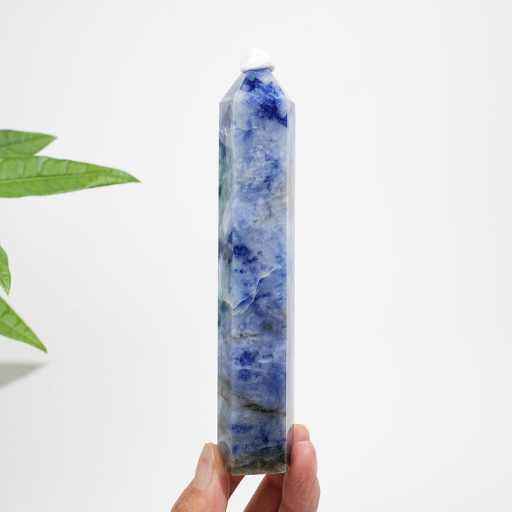 Unique,Natural Crystal Blue And White Porcelain Sodalite Point