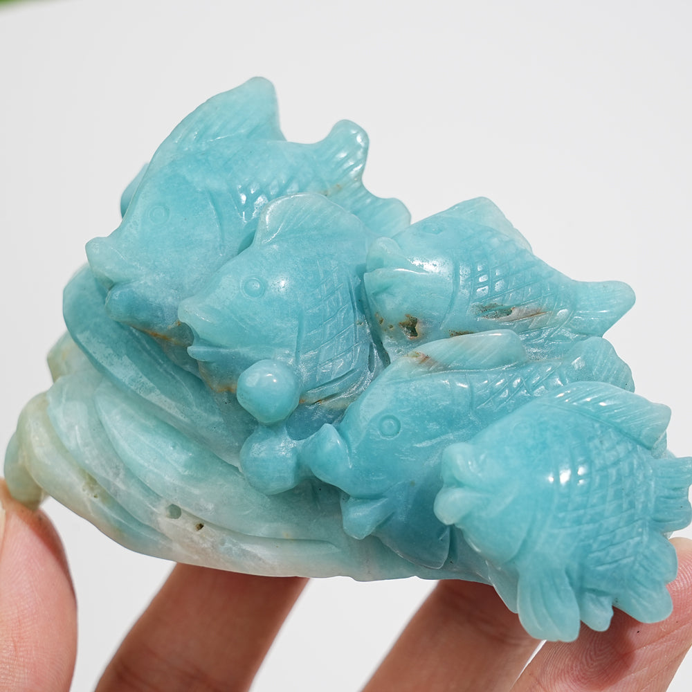 Unique,A Slightly Imperfect Natural Crystal Blue Quartzite Fish Family Carving