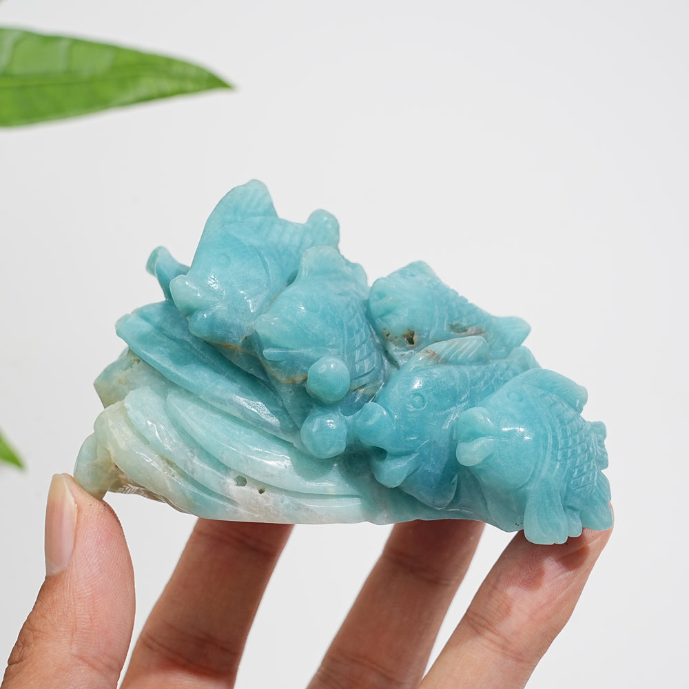 Unique,A Slightly Imperfect Natural Crystal Blue Quartzite Fish Family Carving