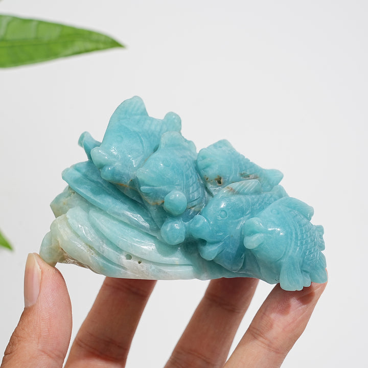 Unique,A Slightly Imperfect Natural Crystal Blue Quartzite Fish Family Carving