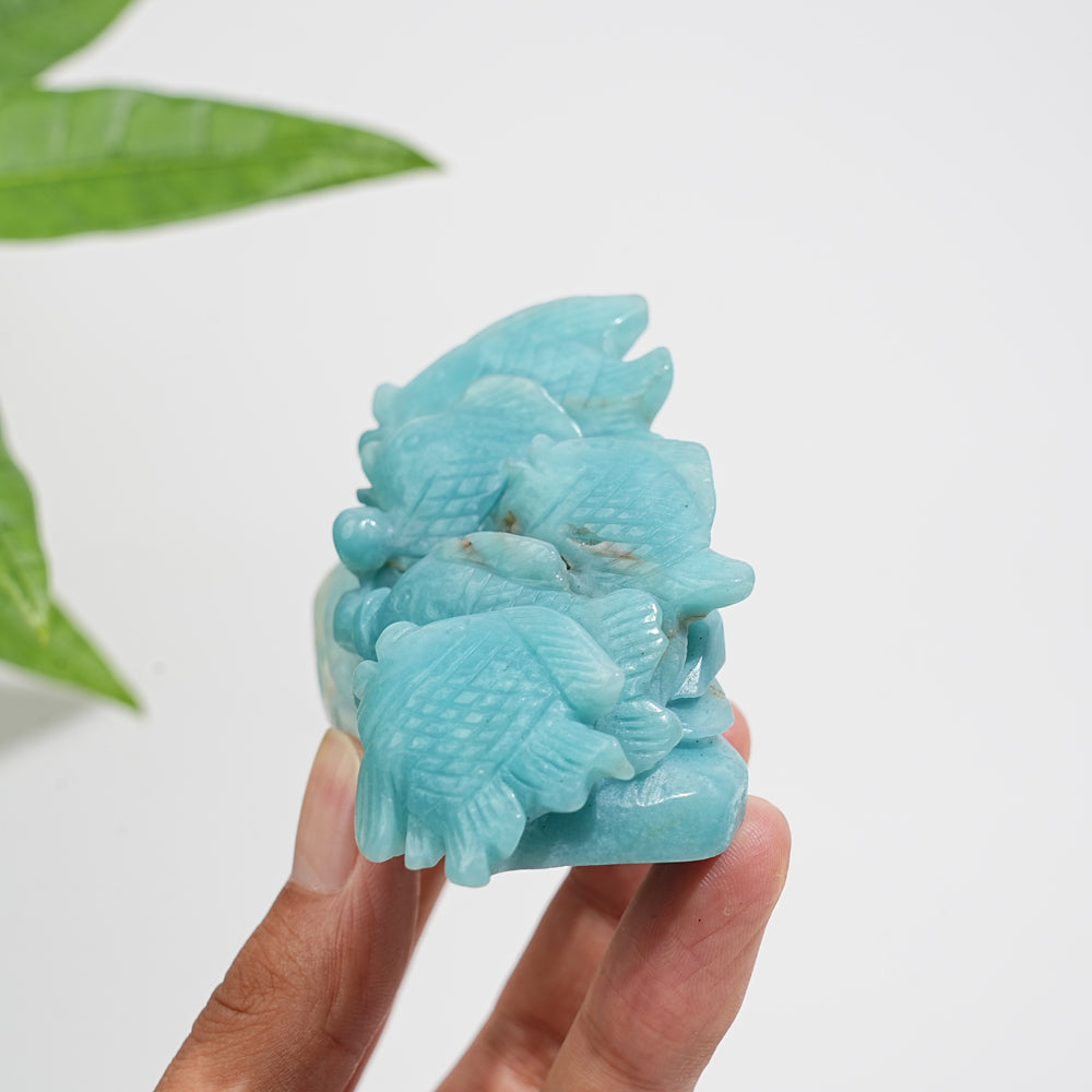 Unique,A Slightly Imperfect Natural Crystal Blue Quartzite Fish Family Carving