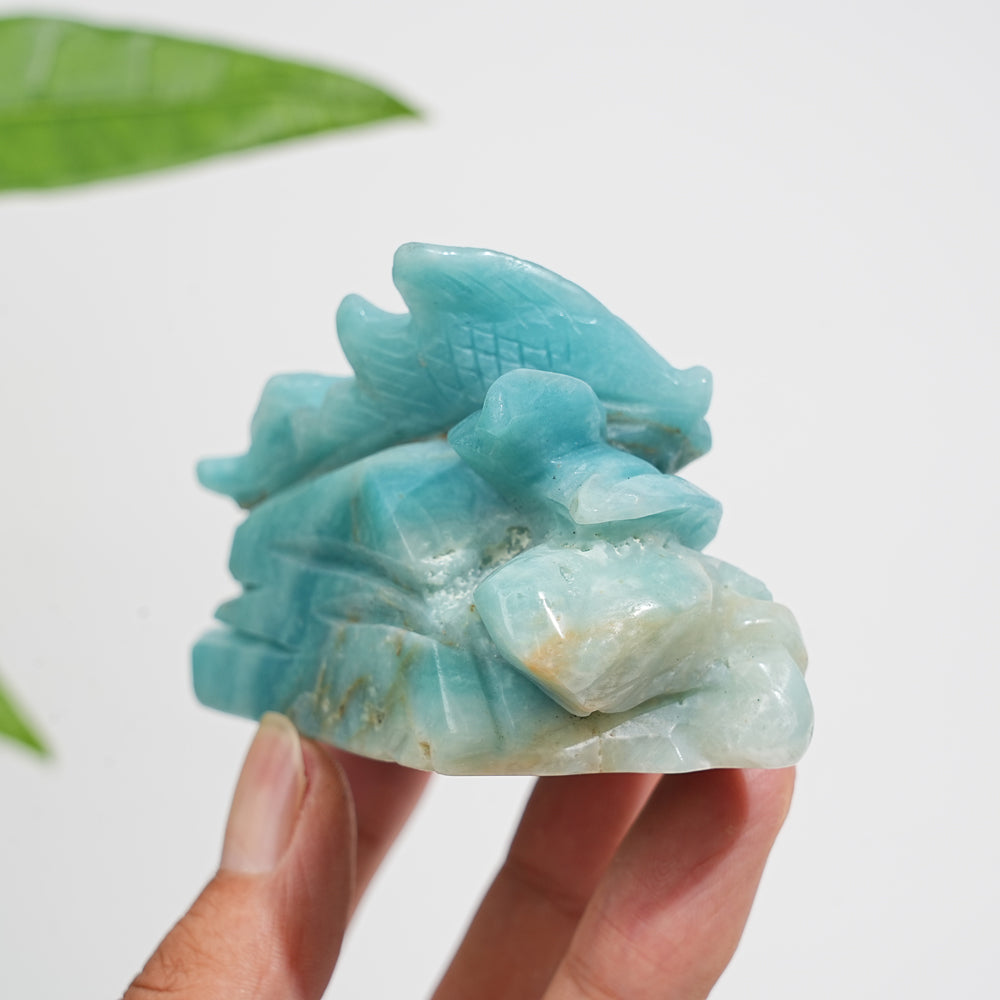 Unique,A Slightly Imperfect Natural Crystal Blue Quartzite Fish Family Carving