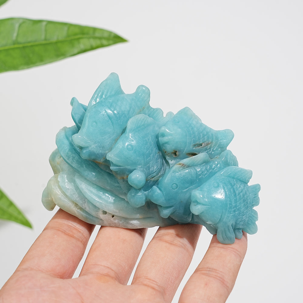 Unique,A Slightly Imperfect Natural Crystal Blue Quartzite Fish Family Carving