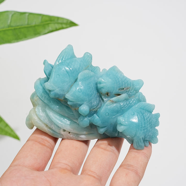 Unique,A Slightly Imperfect Natural Crystal Blue Quartzite Fish Family Carving