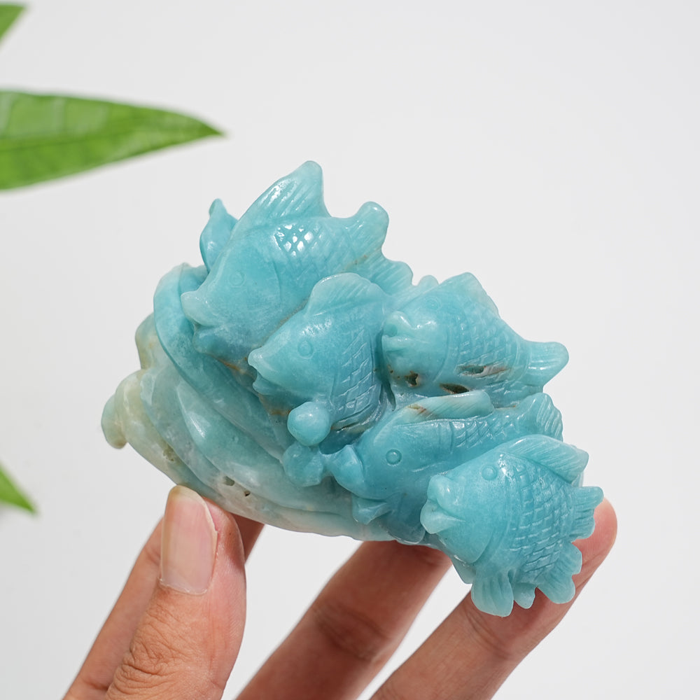Unique,A Slightly Imperfect Natural Crystal Blue Quartzite Fish Family Carving