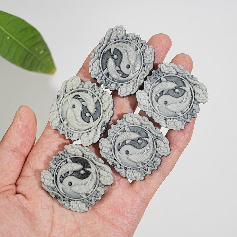Natural Crystal Carving TaiJi Stone Koi Cloud