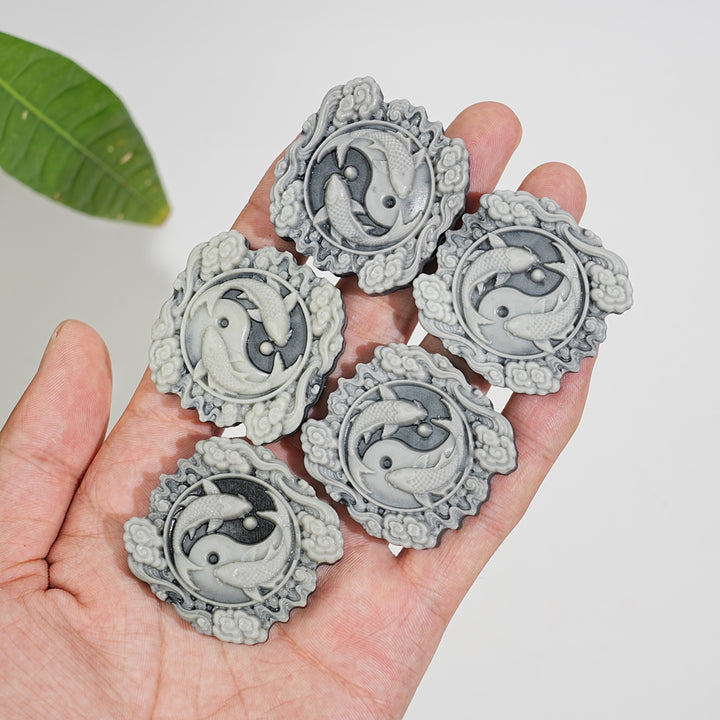 Natural Crystal Carving TaiJi Stone Koi Cloud