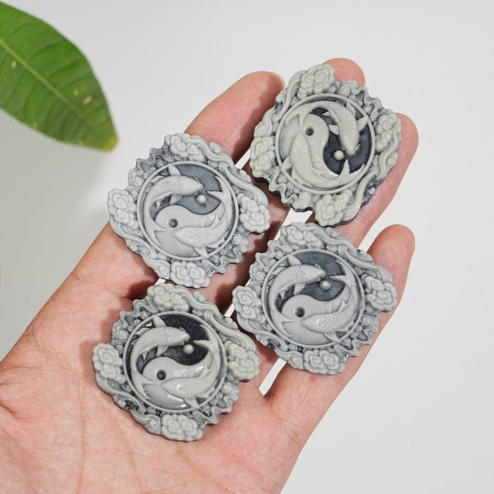 Natural Crystal Carving TaiJi Stone Koi Cloud