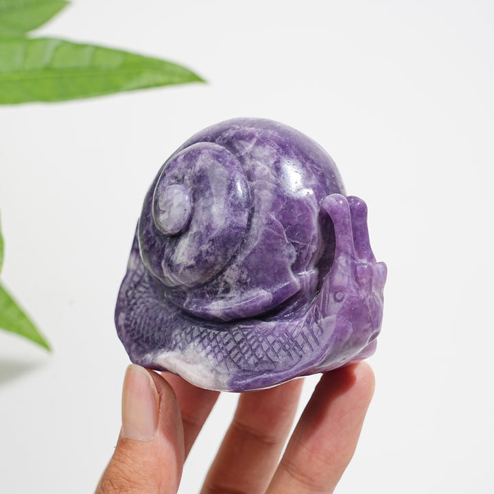 Unique,Natural Crystal Lepidolite Snail Carving