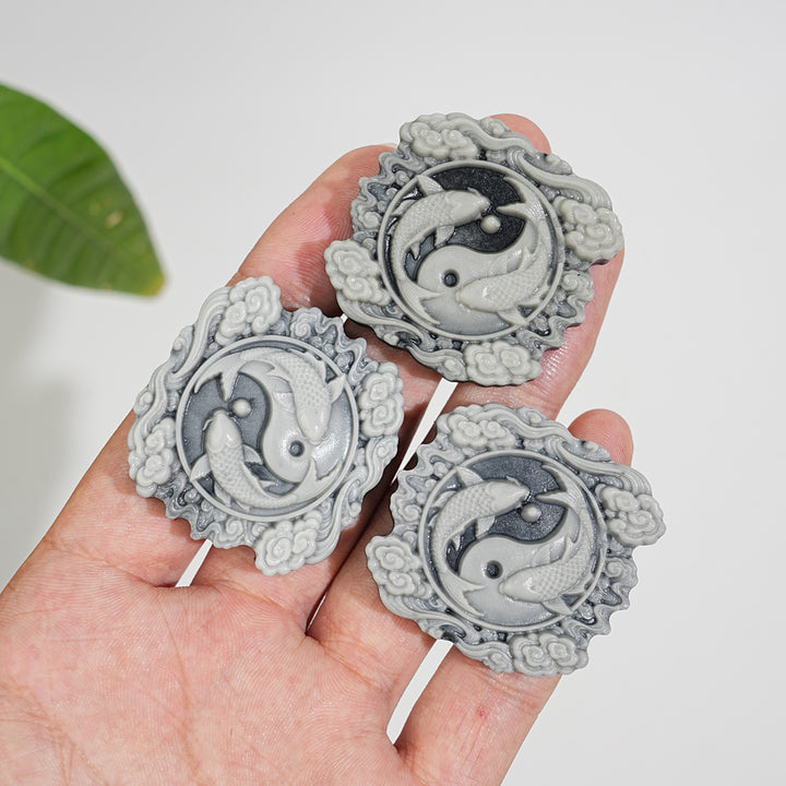 Natural Crystal Carving TaiJi Stone Koi Cloud