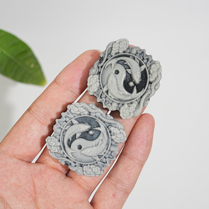 Natural Crystal Carving TaiJi Stone Koi Cloud