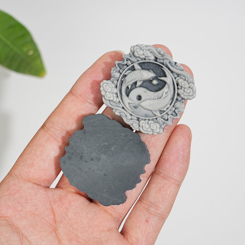 Natural Crystal Carving TaiJi Stone Koi Cloud