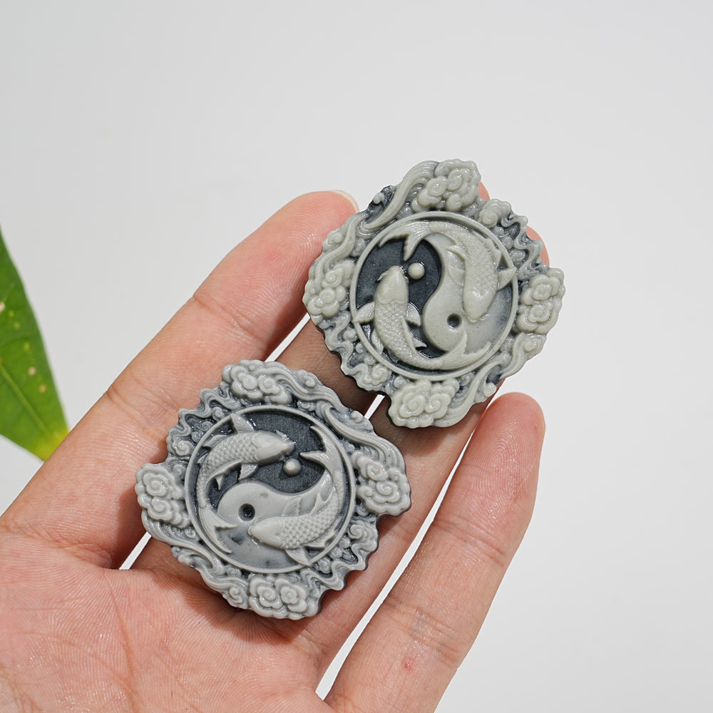 Natural Crystal Carving TaiJi Stone Koi Cloud