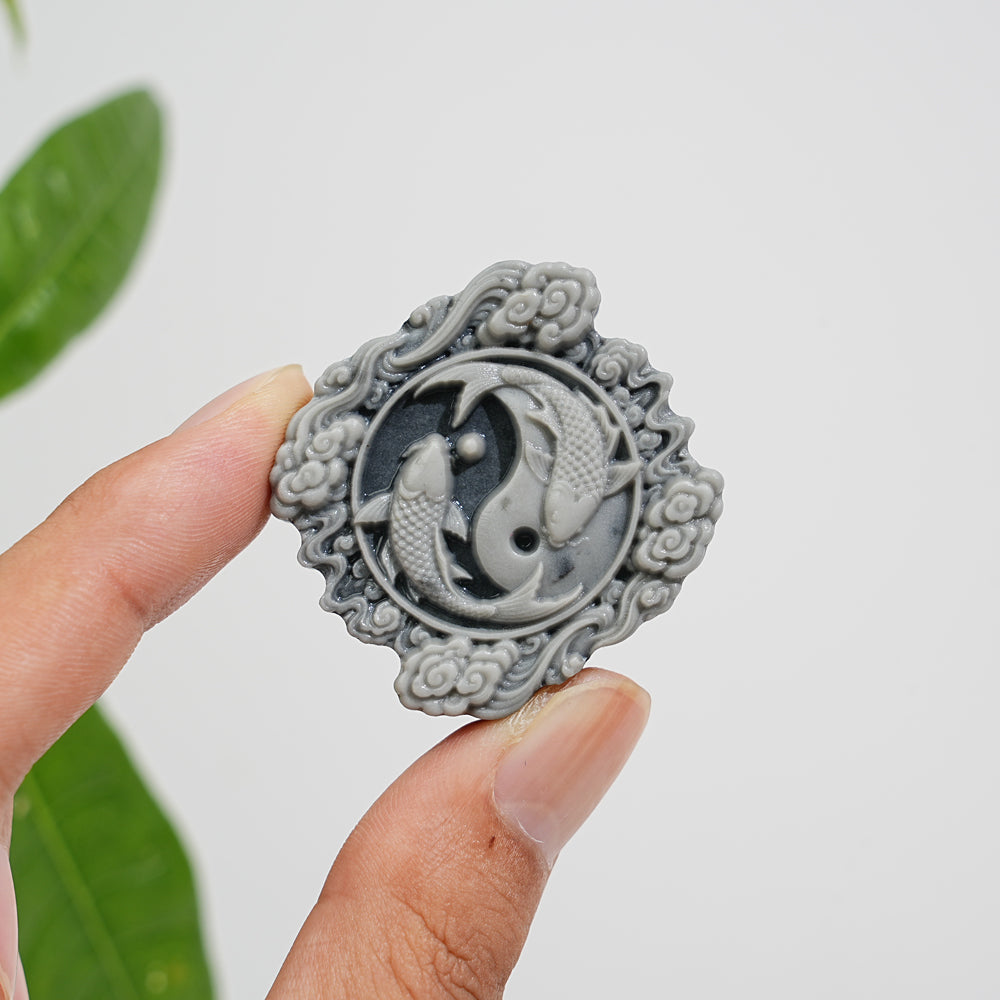 Natural Crystal Carving TaiJi Stone Koi Cloud