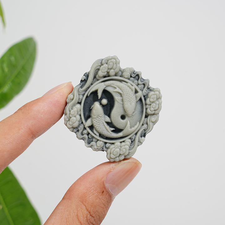 Natural Crystal Carving TaiJi Stone Koi Cloud