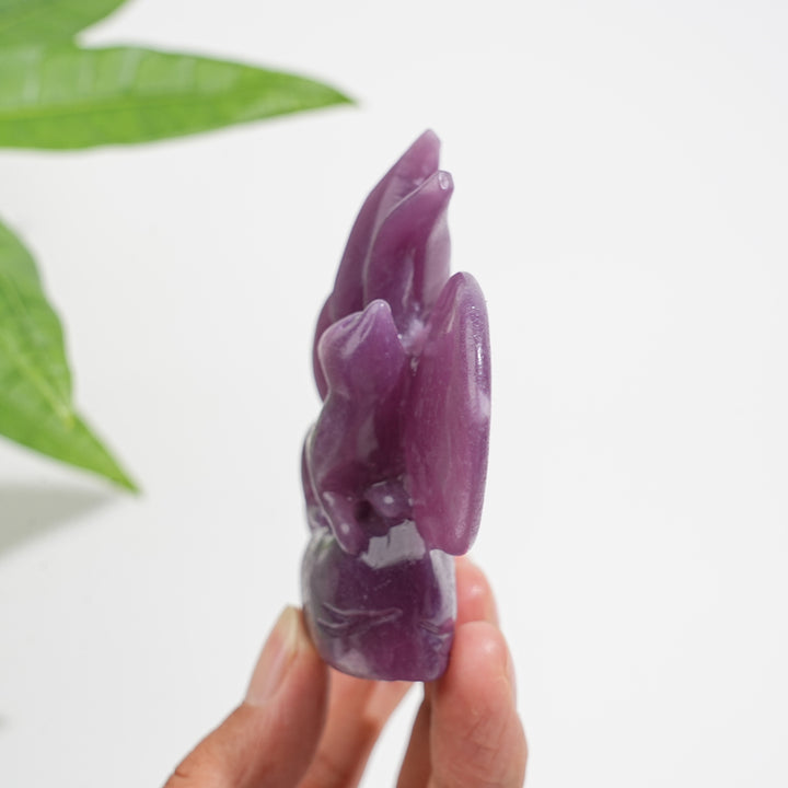 Unique,Natural Exquisite Crystal Lepidolite Nine-Tailed Fox Carving