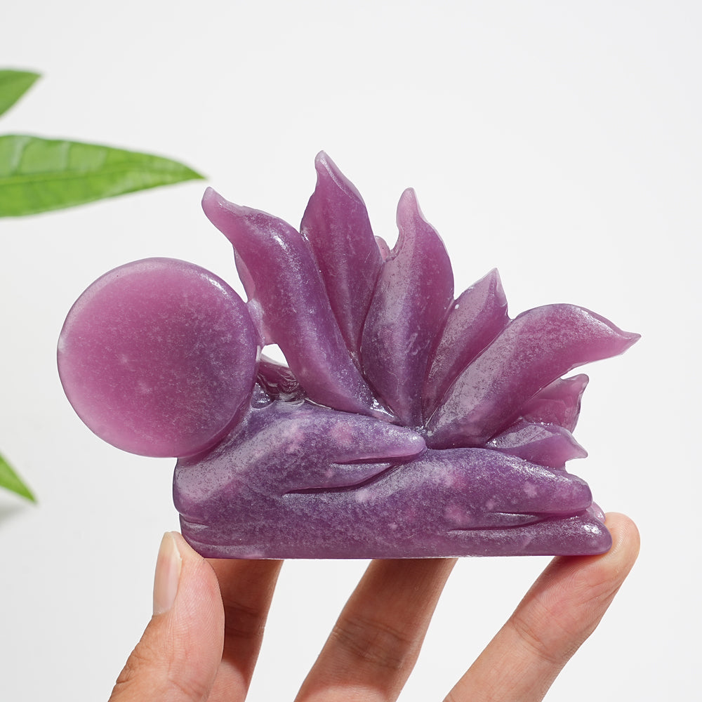 Unique,Natural Exquisite Crystal Lepidolite Nine-Tailed Fox Carving
