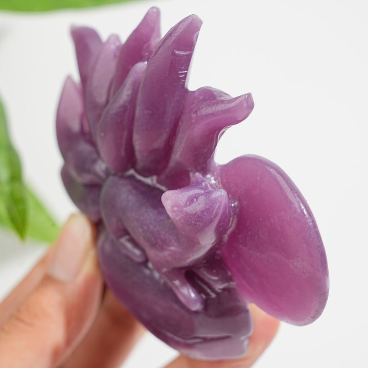 Unique,Natural Exquisite Crystal Lepidolite Nine-Tailed Fox Carving