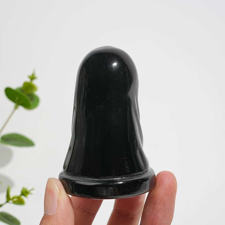 Natural Crystal Carving Black Obsidian Smiling Ghost With Pumpkin