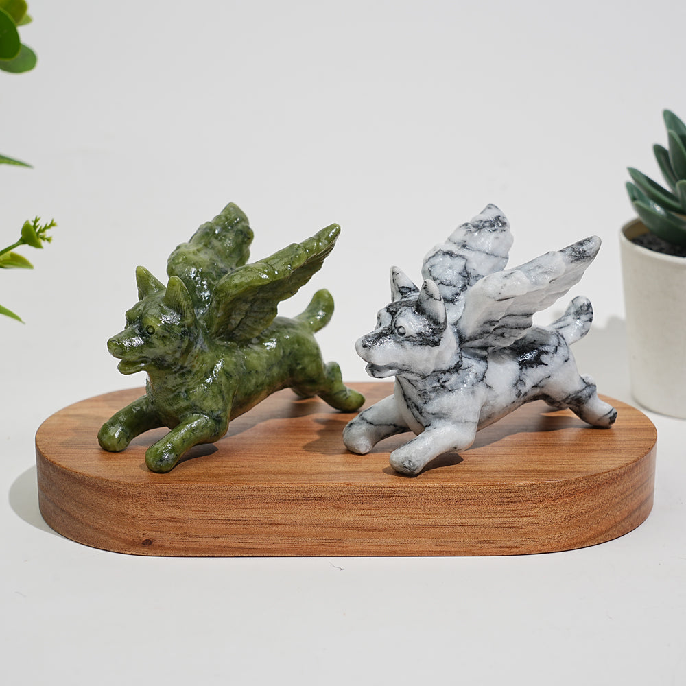 Natural Crystal Carving Winged Dog