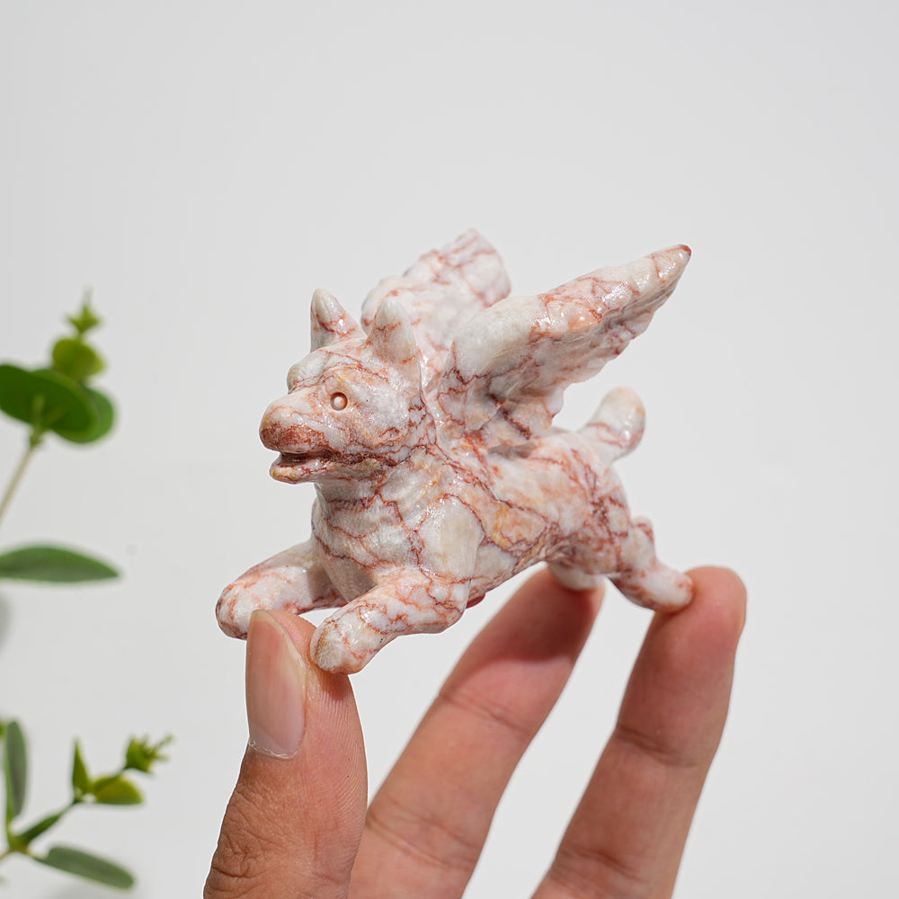 Natural Crystal Carving Winged Dog