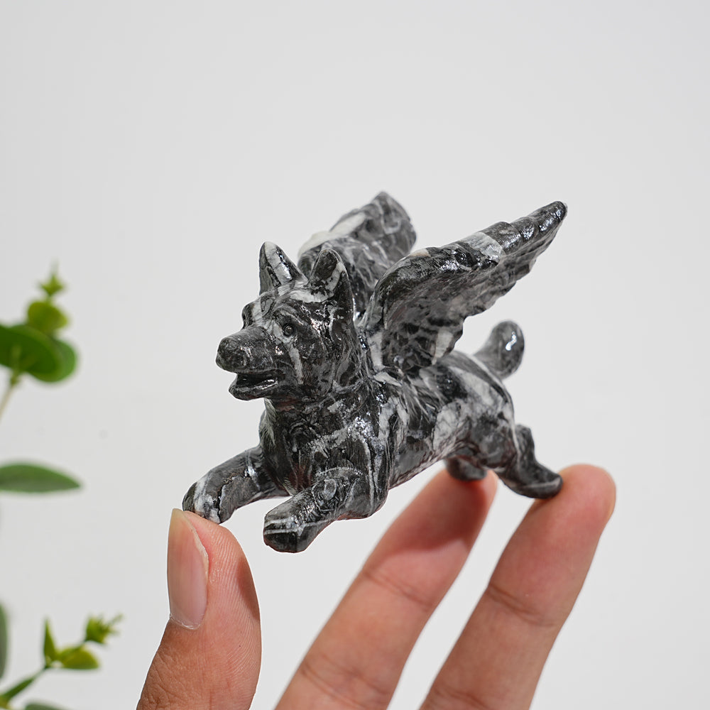 Natural Crystal Carving Winged Dog