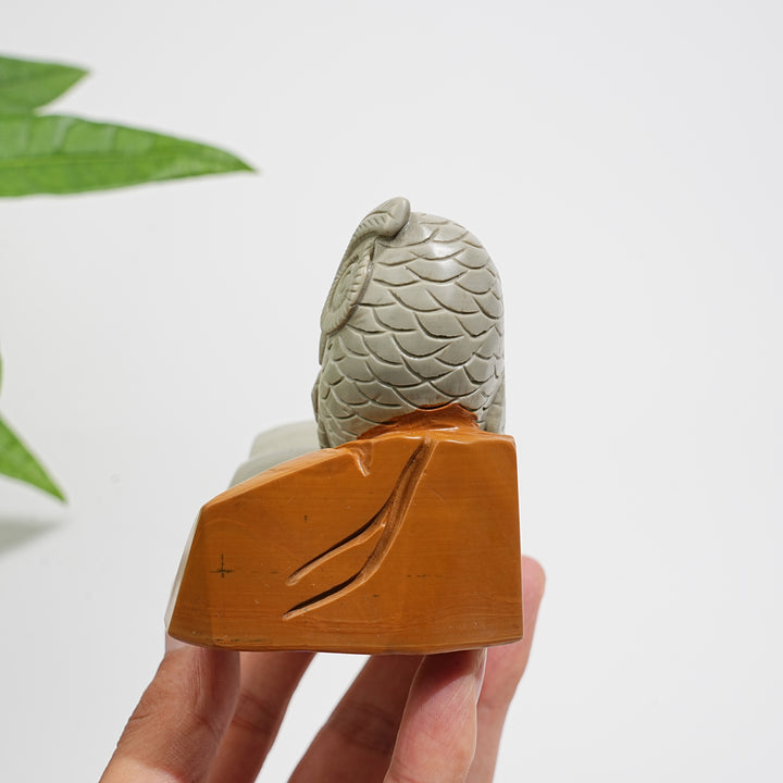 Unique,A Slightly Imperfect Natural Crystal Calcite Owl With Book Carving