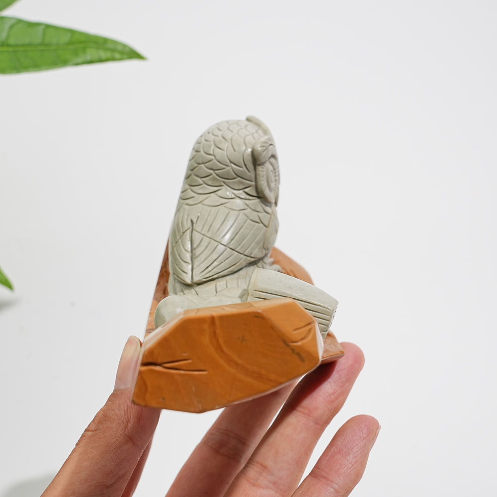 Unique,A Slightly Imperfect Natural Crystal Calcite Owl With Book Carving
