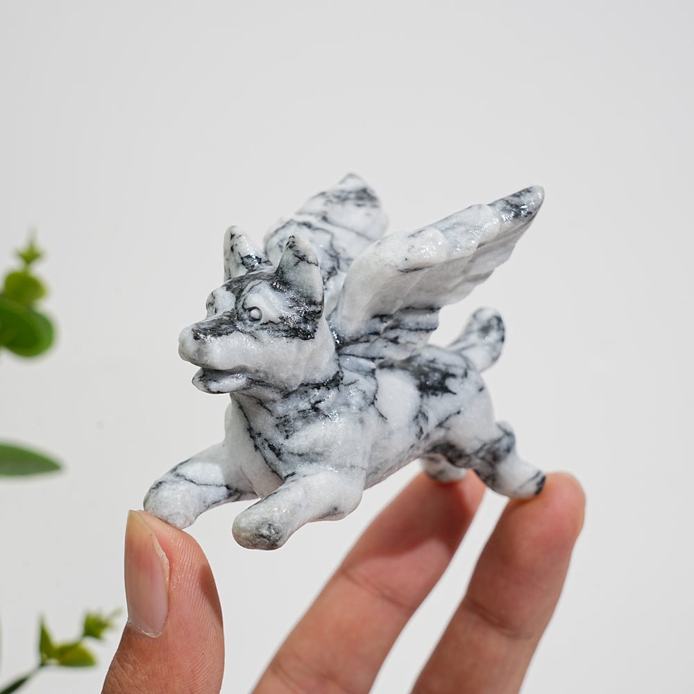 Natural Crystal Carving Winged Dog