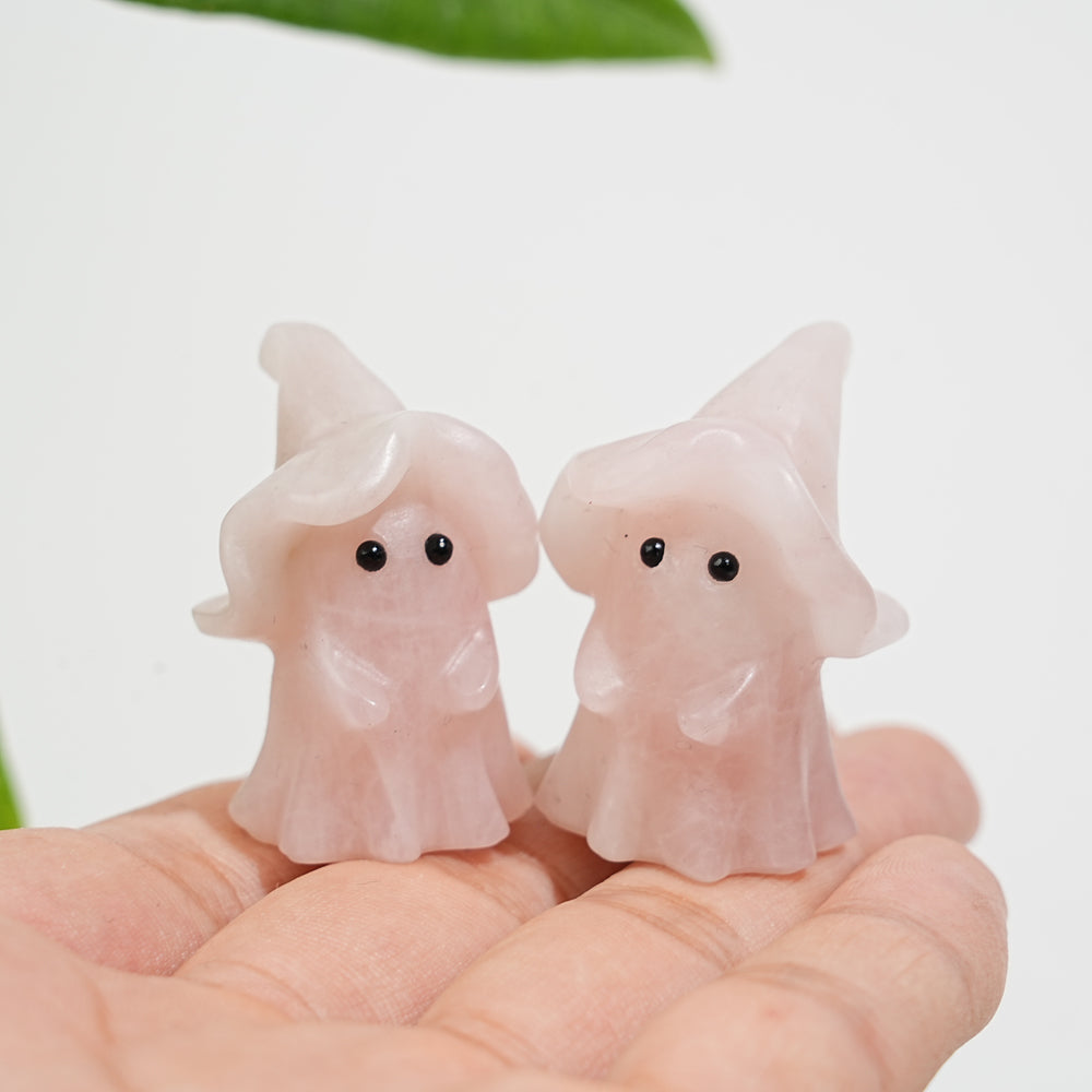 Natural Crystal Lovely Hatted Ghost Carving