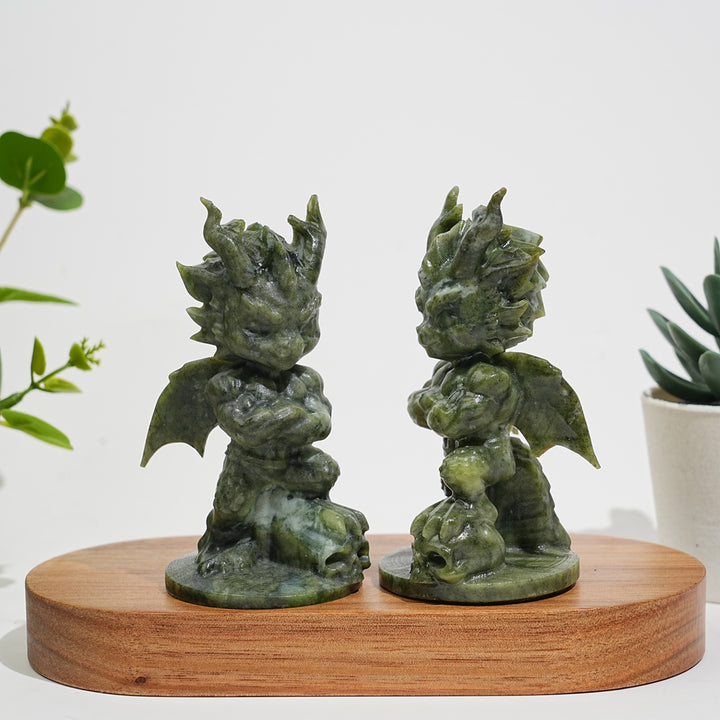 A Slightly Imperfect Natural Crystal Carving Serpentine Dragon With Skull