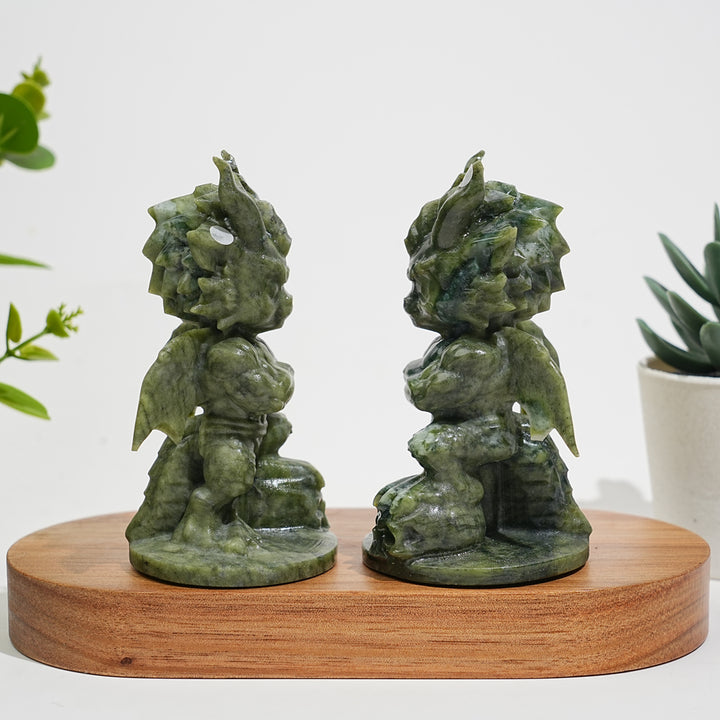 A Slightly Imperfect Natural Crystal Carving Serpentine Dragon With Skull